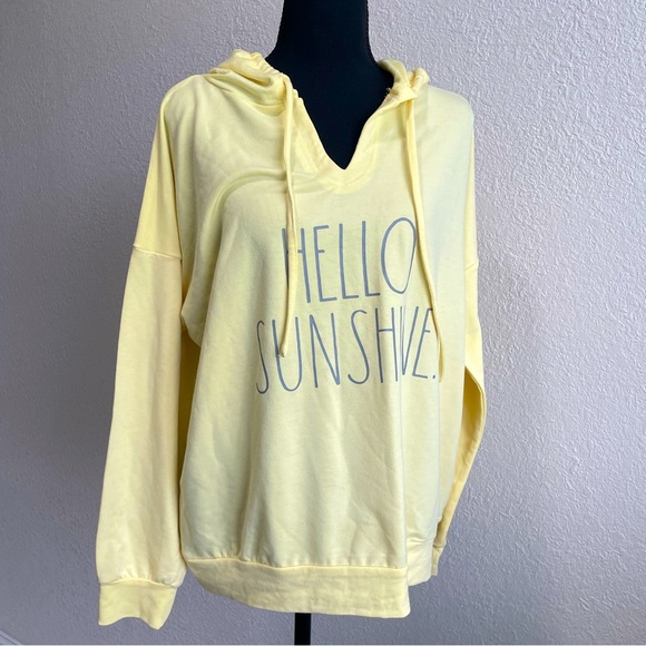 RAE DUNN. Yellow Hooded Sweatshirt w/Drawstring Graphic Print “HELLO SUNSHINE” - Picture 8 of 16